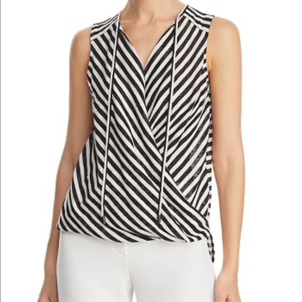 Kenneth Cole Striped Faux Wrap Top Size Lg